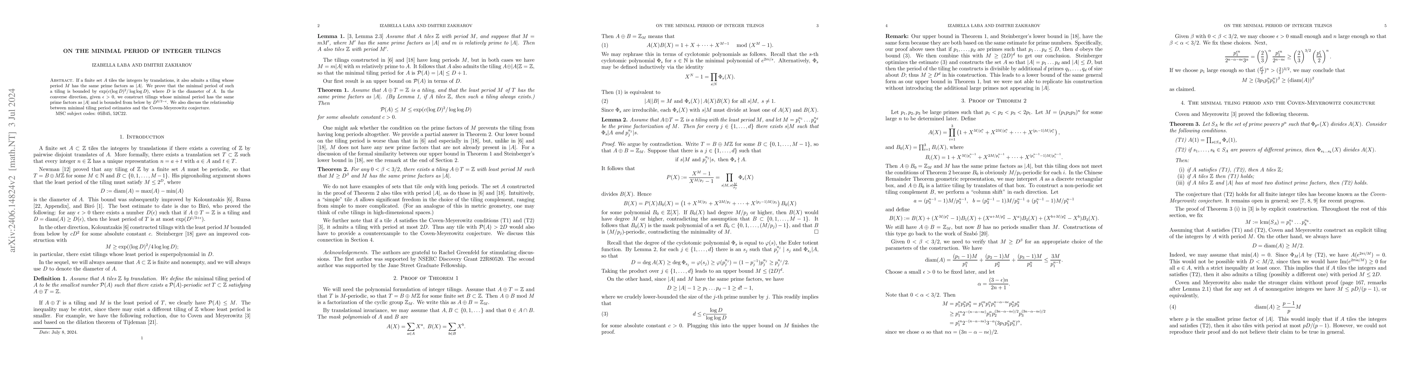 Thumbnail for On the minimal period of integer tilings
