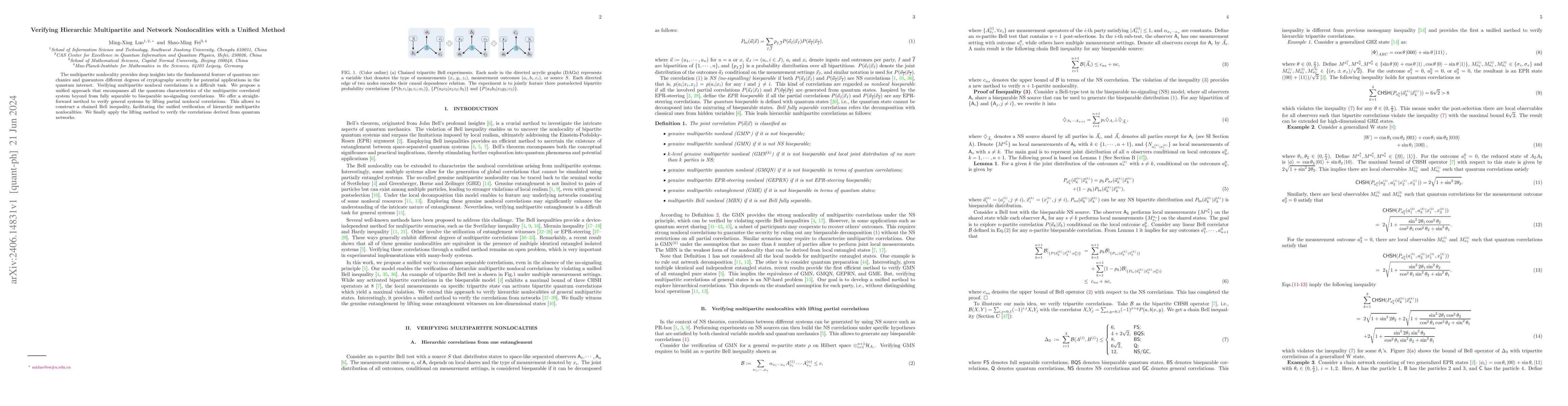 Thumbnail for Verifying Hierarchic Multipartite and Network Nonlocalities with a
  Unified Method