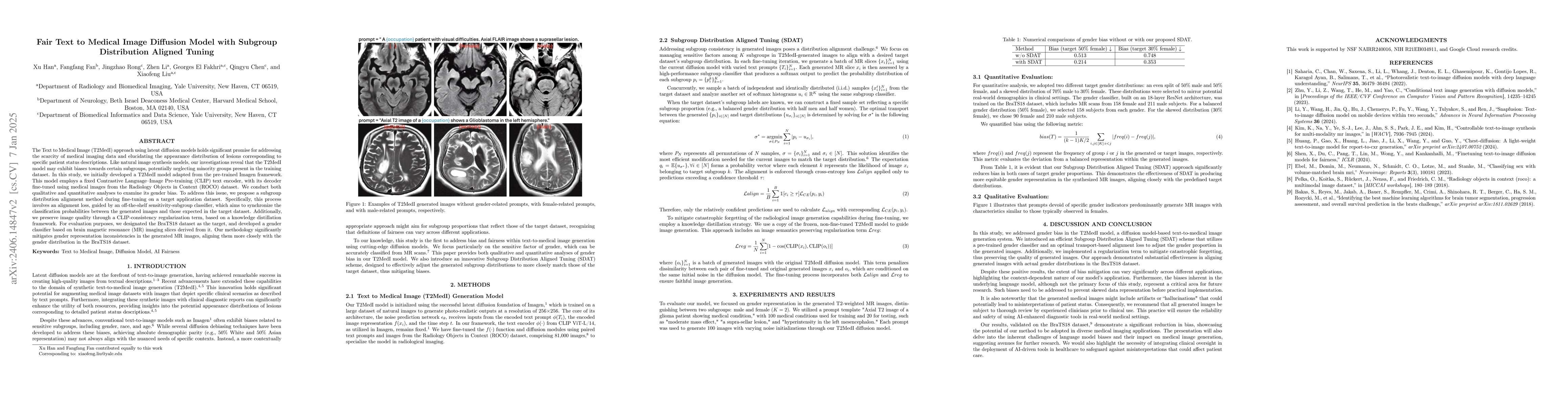 Thumbnail for Fair Text to Medical Image Diffusion Model with Subgroup Distribution
  Aligned Tuning