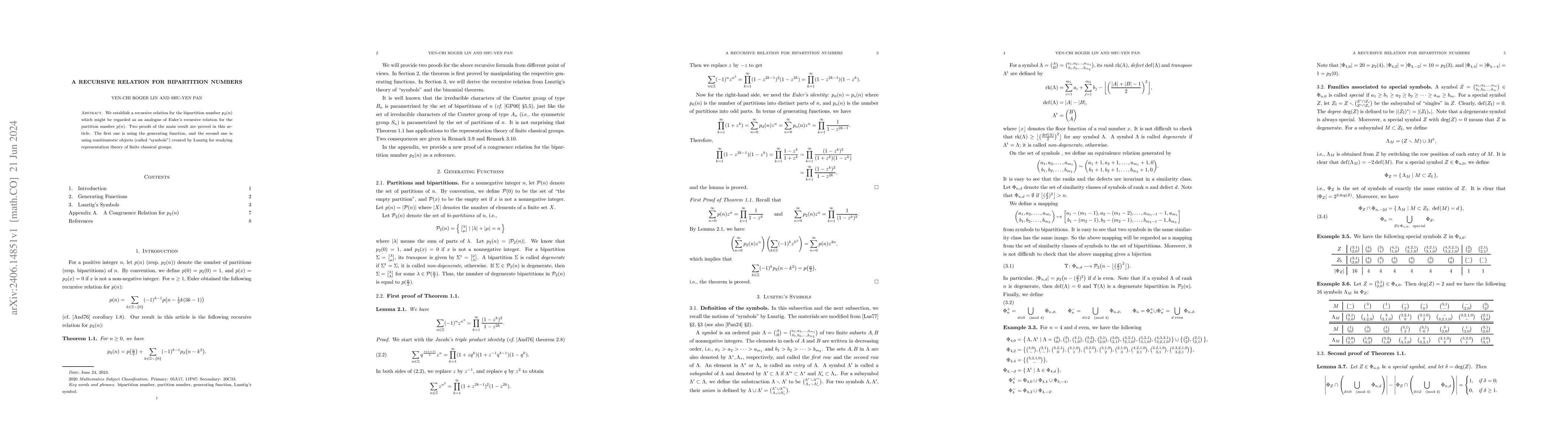 Thumbnail for A Recursive Relation for Bipartition Numbers