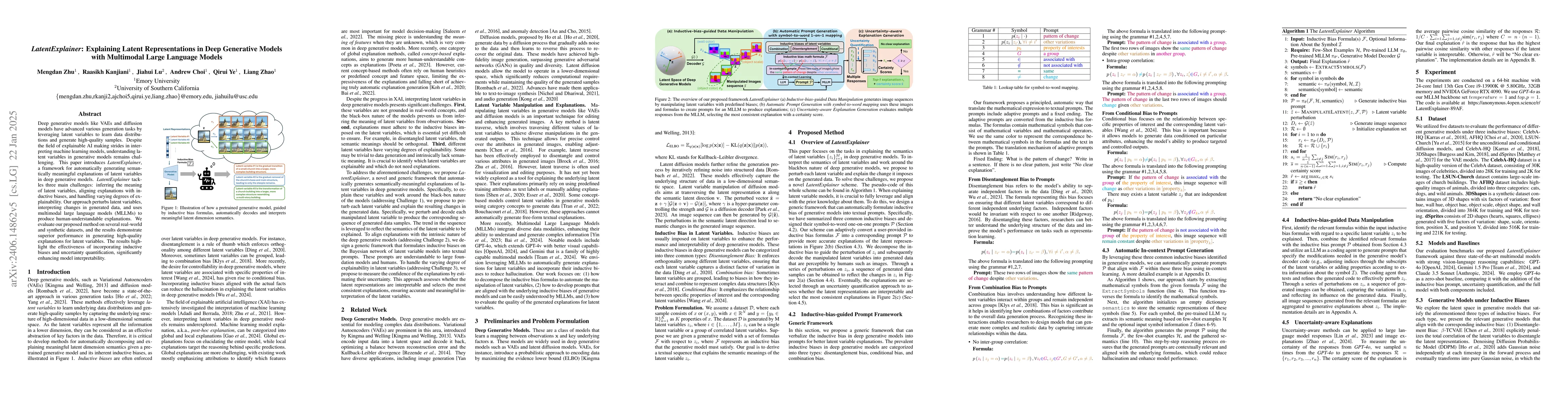 Thumbnail for LatentExplainer: Explaining Latent Representations in Deep Generative
  Models with Multi-modal Foundation Models