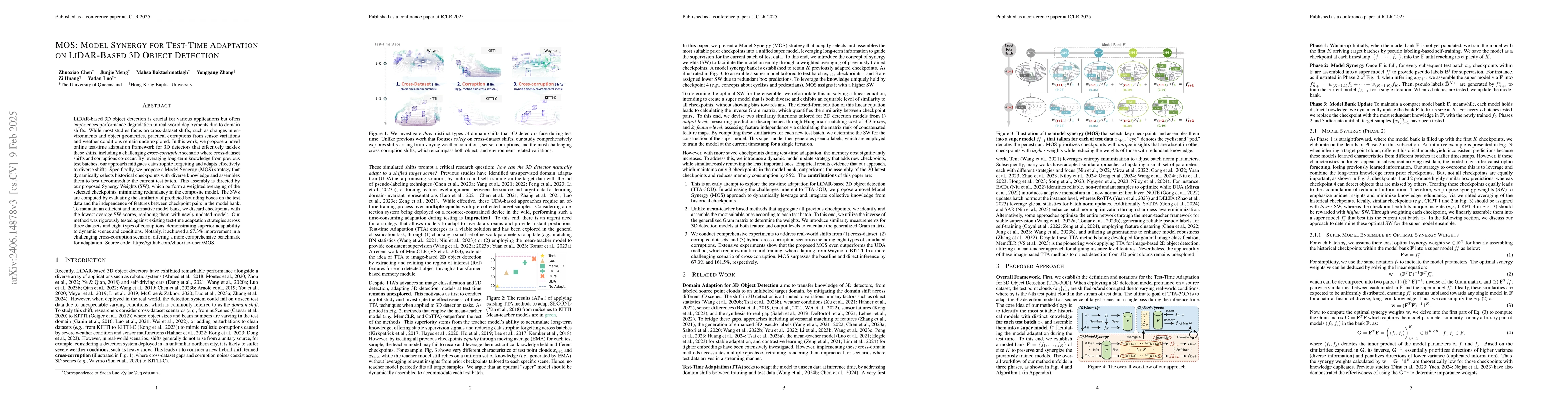 Thumbnail for MOS: Model Synergy for Test-Time Adaptation on LiDAR-Based 3D Object
  Detection