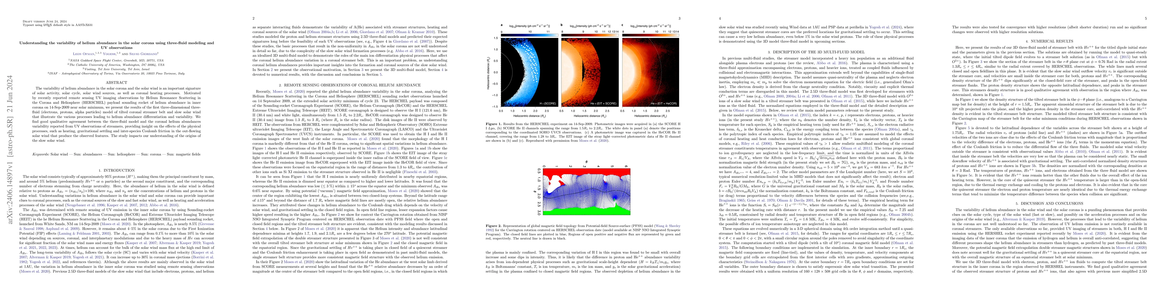 Thumbnail for Understanding the variability of helium abundance in the solar corona
  using three-fluid modeling and UV observations