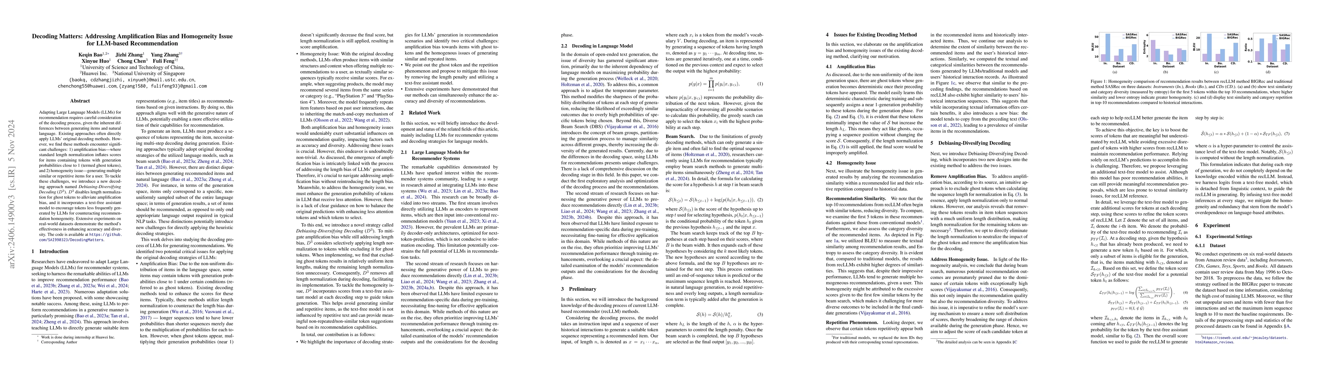 Thumbnail for Decoding Matters: Addressing Amplification Bias and Homogeneity Issue
  for LLM-based Recommendation