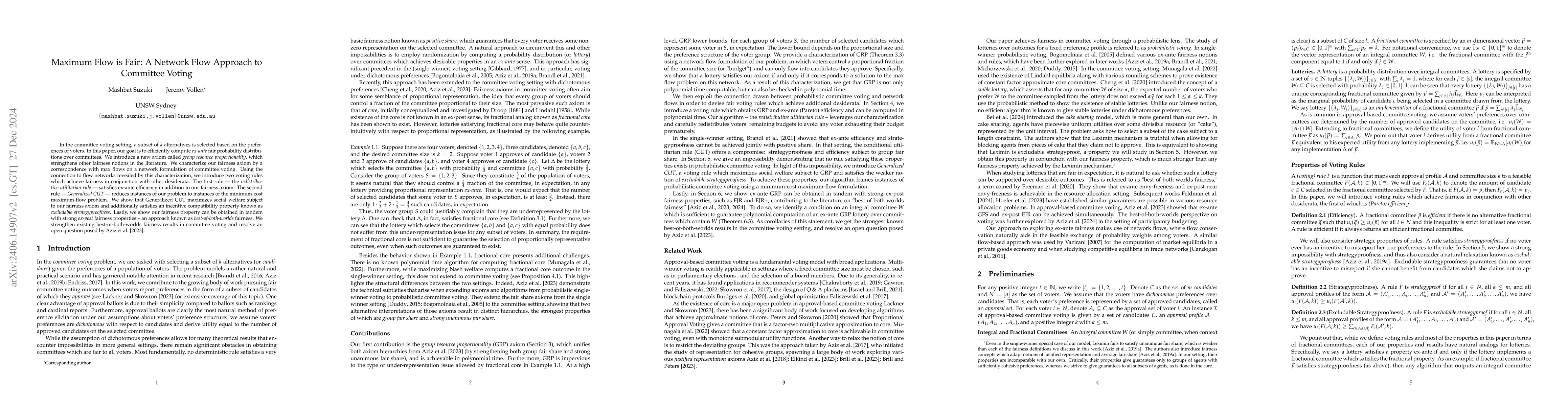 Thumbnail for Maximum Flow is Fair: A Network Flow Approach to Committee Voting