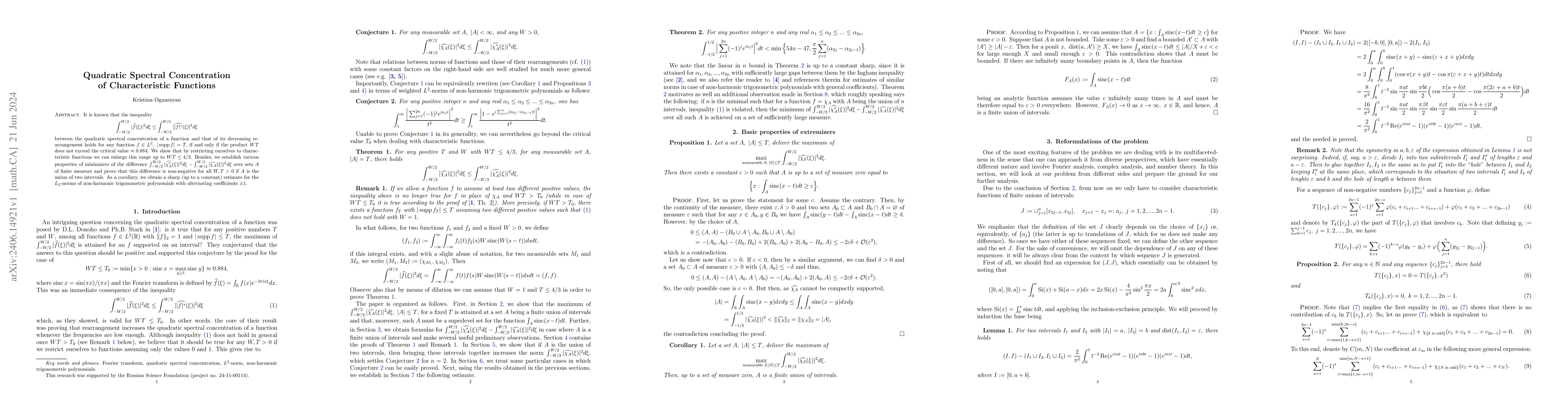 Thumbnail for Quadratic spectral concentration of characteristic functions