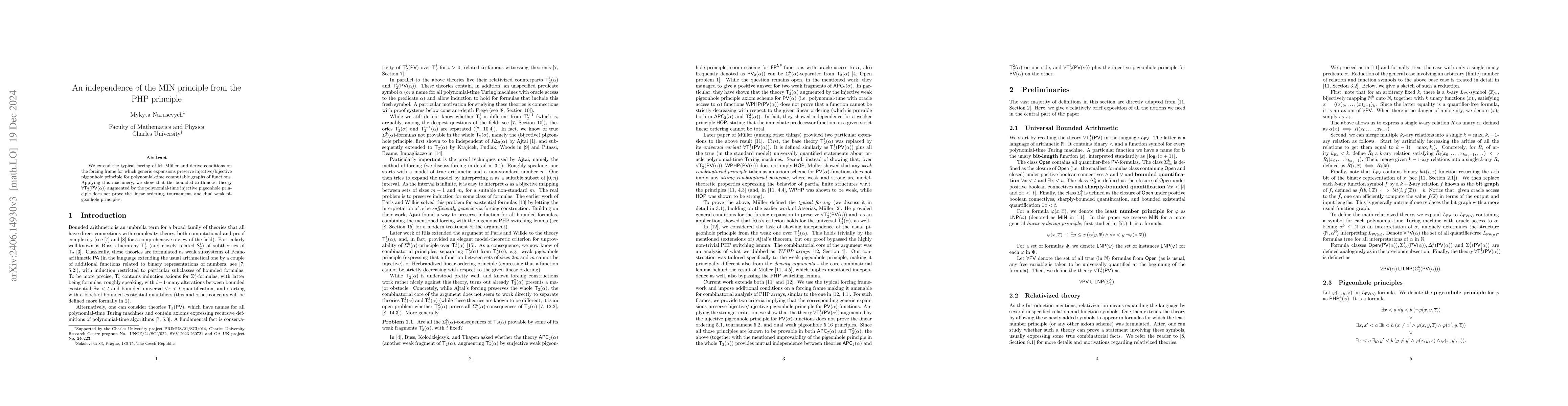 Thumbnail for An independence of the MIN principle from the PHP principle