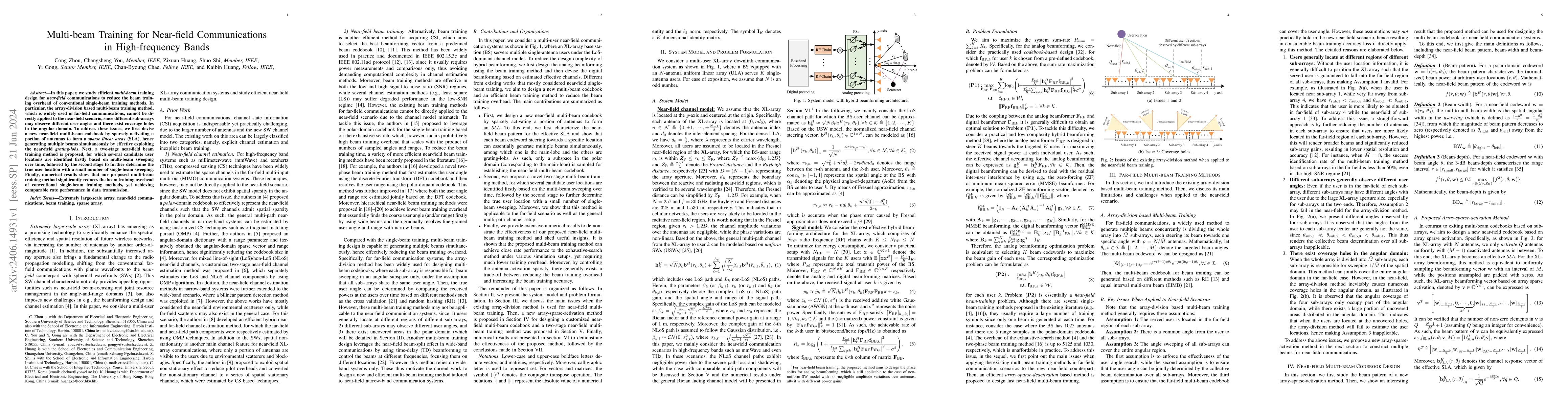 Thumbnail for Multi-beam Training for Near-field Communications in High-frequency
  Bands