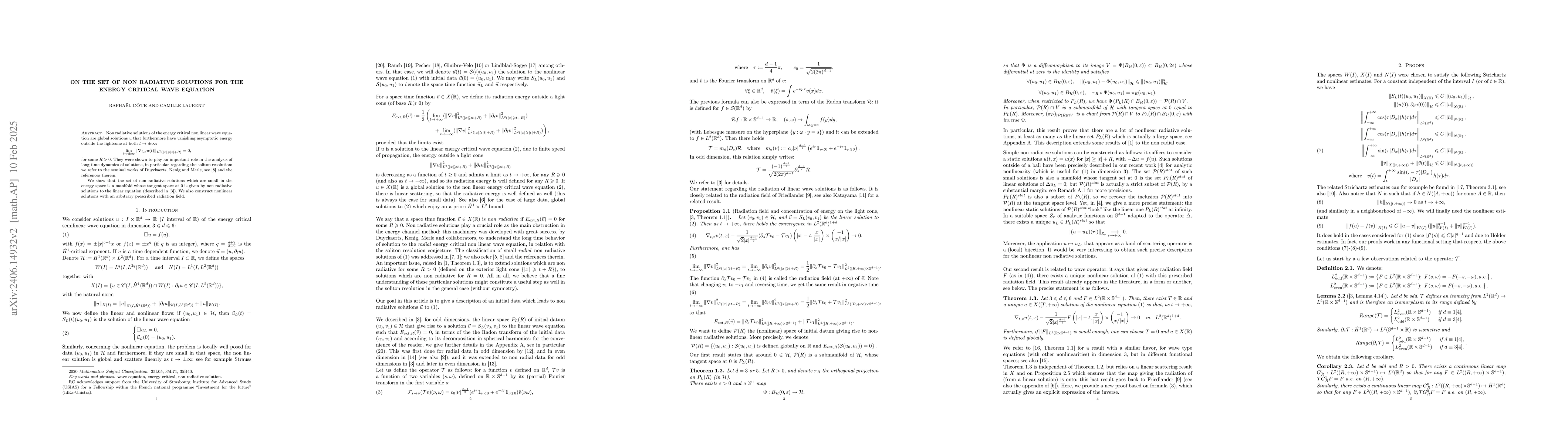 Thumbnail for On the set of non radiative solutions for the energy critical wave
  equation