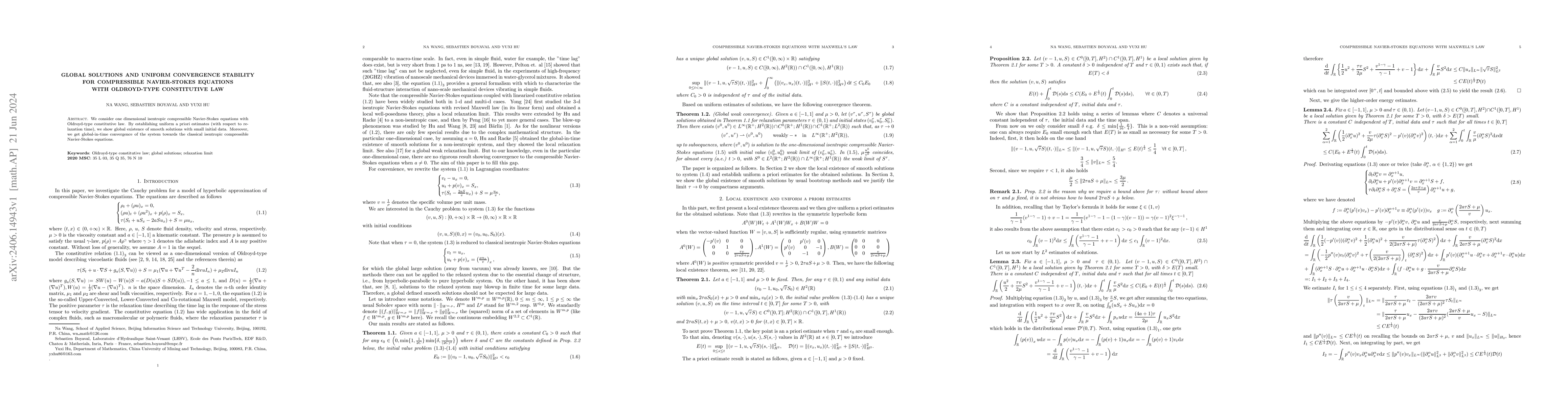 Thumbnail for Global solutions and uniform convergence stability for compressible
  Navier-Stokes equations with Oldroyd-type constitutive law