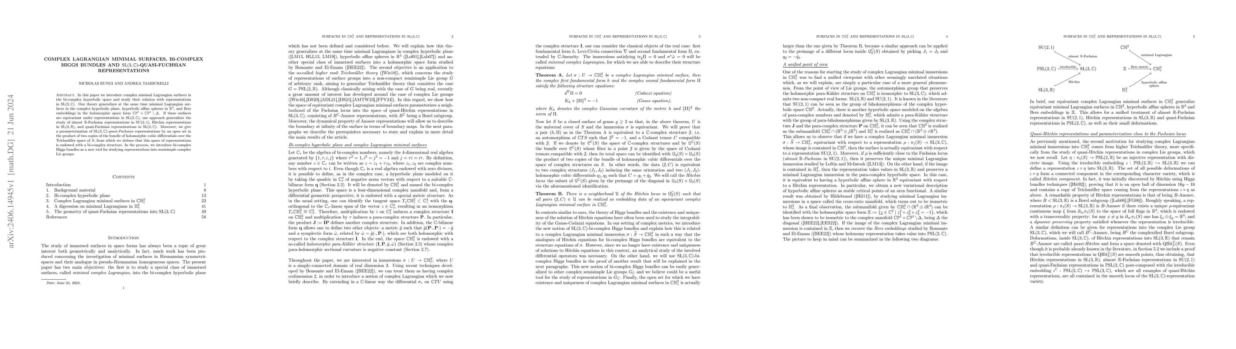 Thumbnail for Complex Lagrangian minimal surfaces, bi-complex Higgs bundles and
  $\mathrm{SL}(3,\mathbb{C})$-quasi-Fuchsian representations