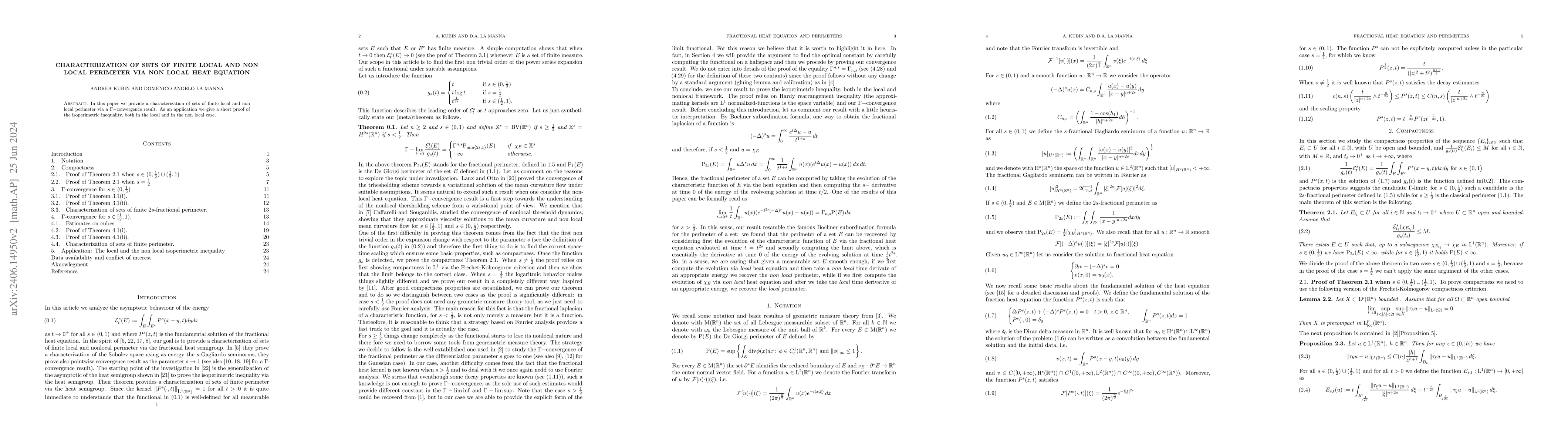 Thumbnail for Characterization of sets of finite local and non local perimeter via non
  local heat equation