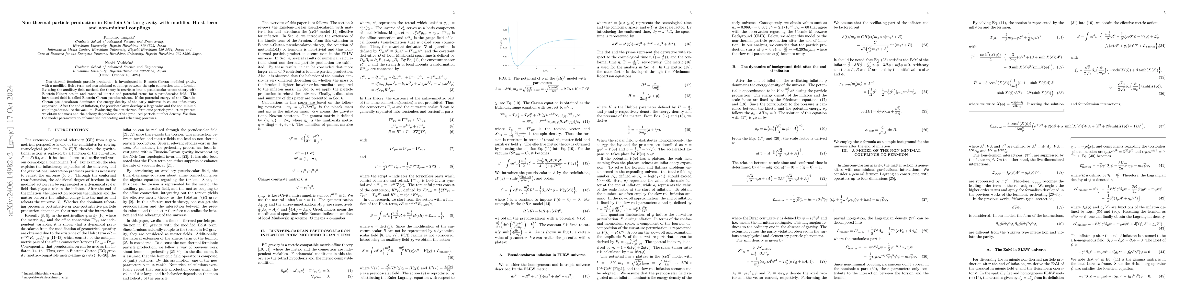 Thumbnail for Non-thermal particle production in Einstein-Cartan gravity with modified
  Holst term and non-minimal couplings