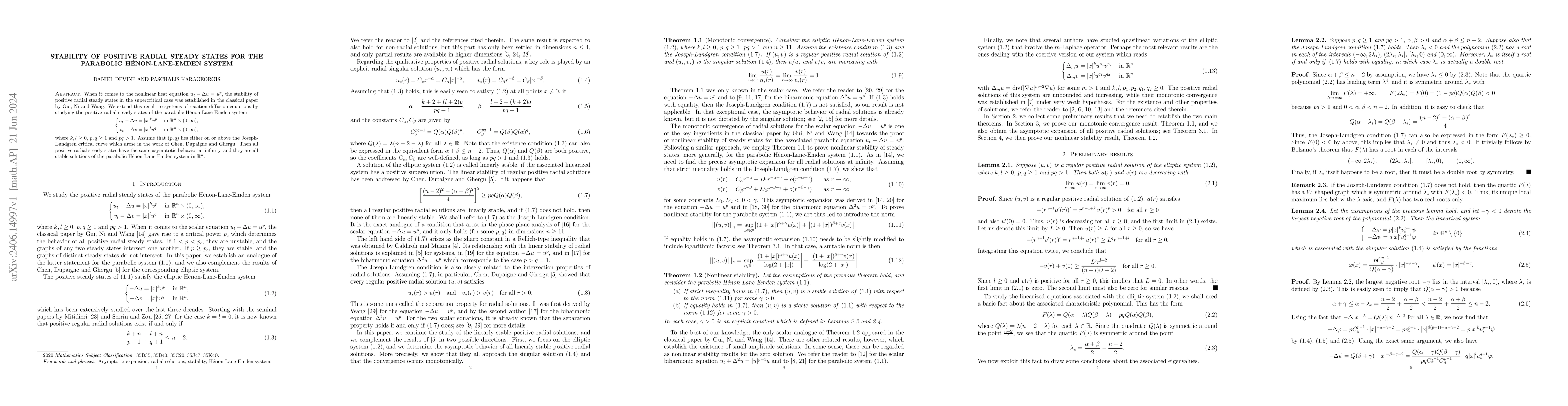 Thumbnail for Stability of positive radial steady states for the parabolic
  H\'enon-Lane-Emden system