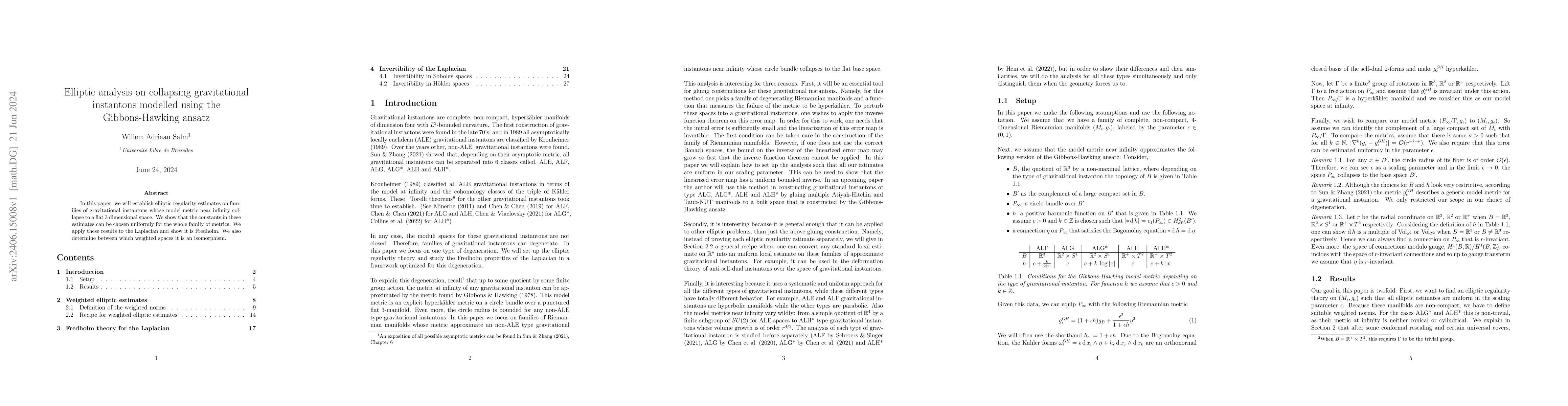 Thumbnail for Elliptic analysis on collapsing gravitational instantons modelled using
  the Gibbons-Hawking ansatz