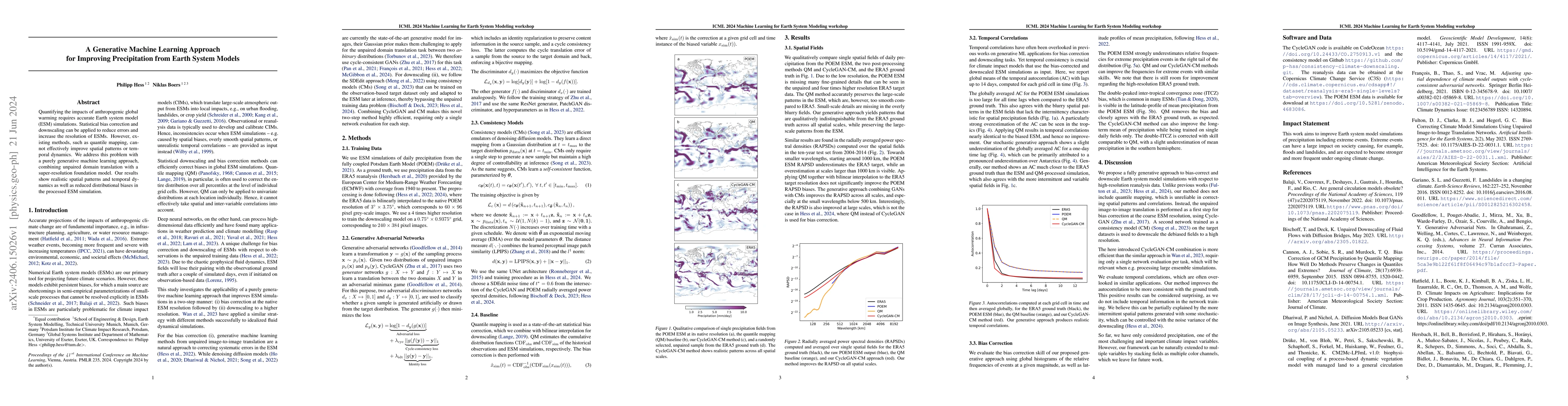 Thumbnail for A Generative Machine Learning Approach for Improving Precipitation from
  Earth System Models