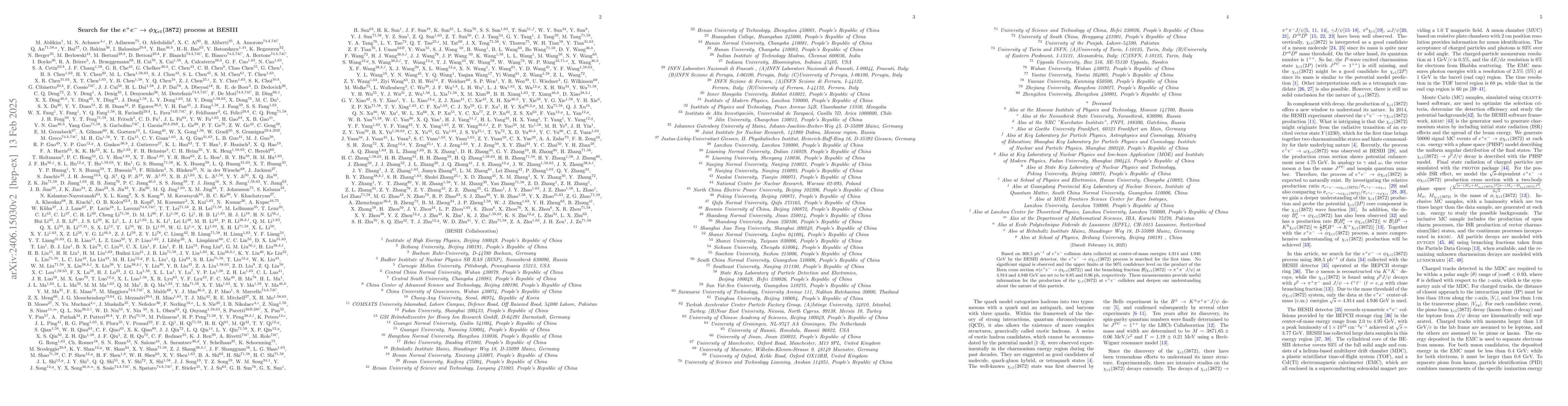 Thumbnail for Search for the $e^+e^- \to \phi\chi_{c1}(3872)$ process at BESIII