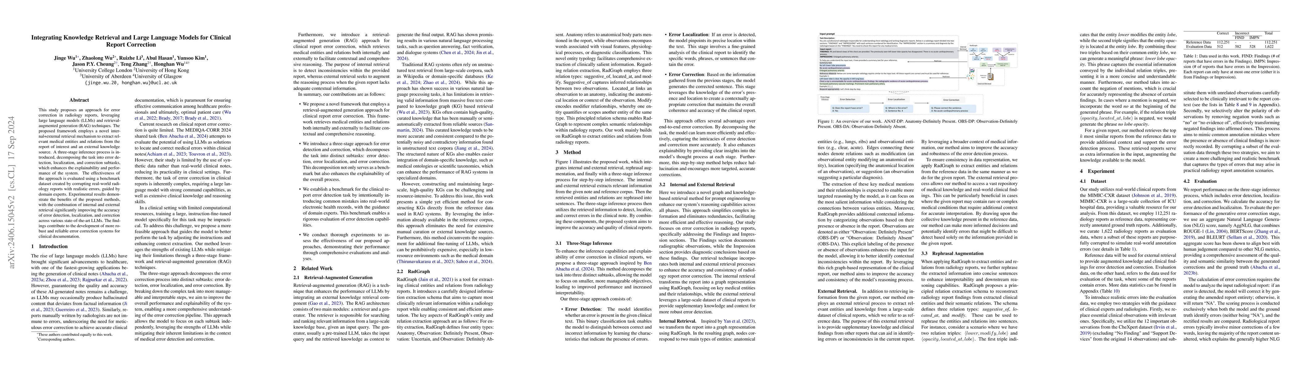 Thumbnail for Harnessing Knowledge Retrieval with Large Language Models for Clinical
  Report Error Correction