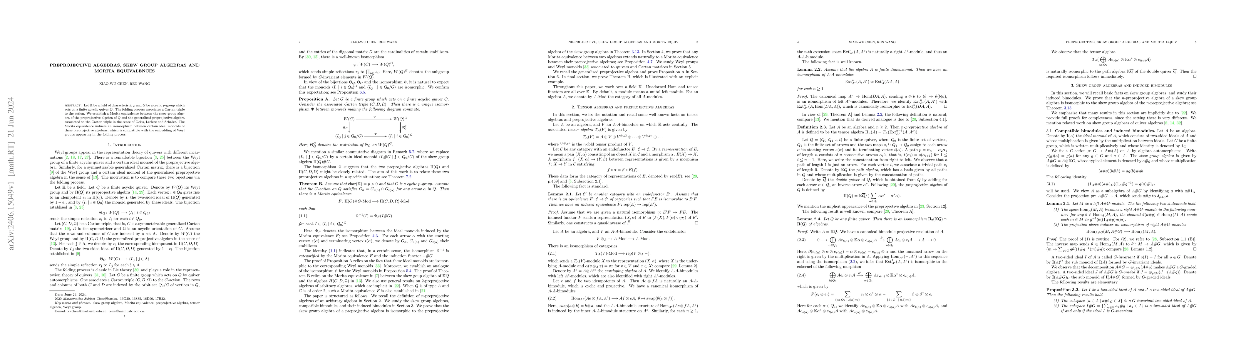 Thumbnail for Preprojective algebras, skew group algebras and Morita equivalences