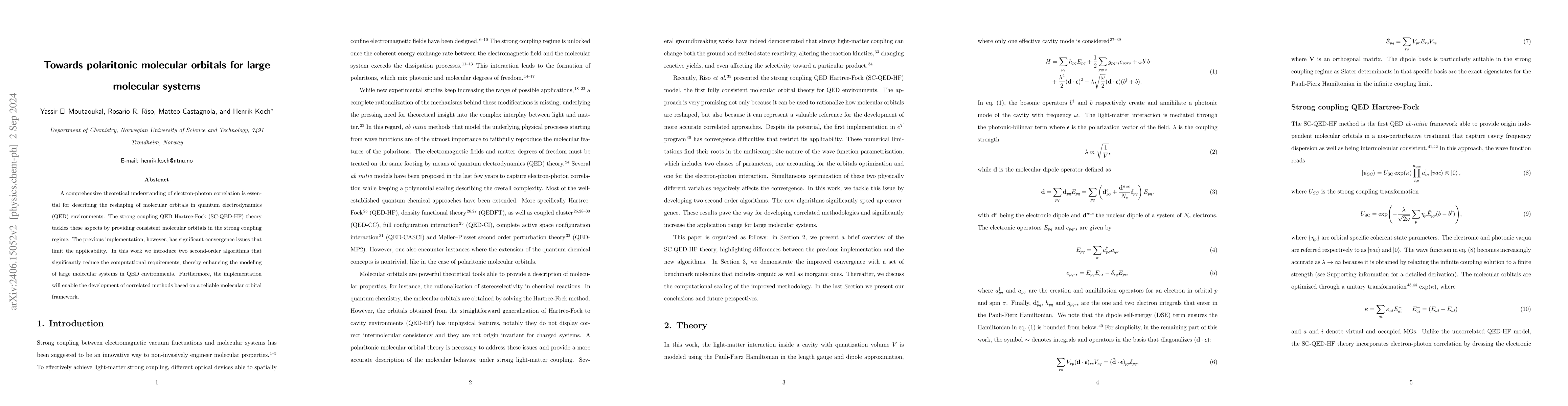 Thumbnail for Towards polaritonic molecular orbitals for large molecular systems