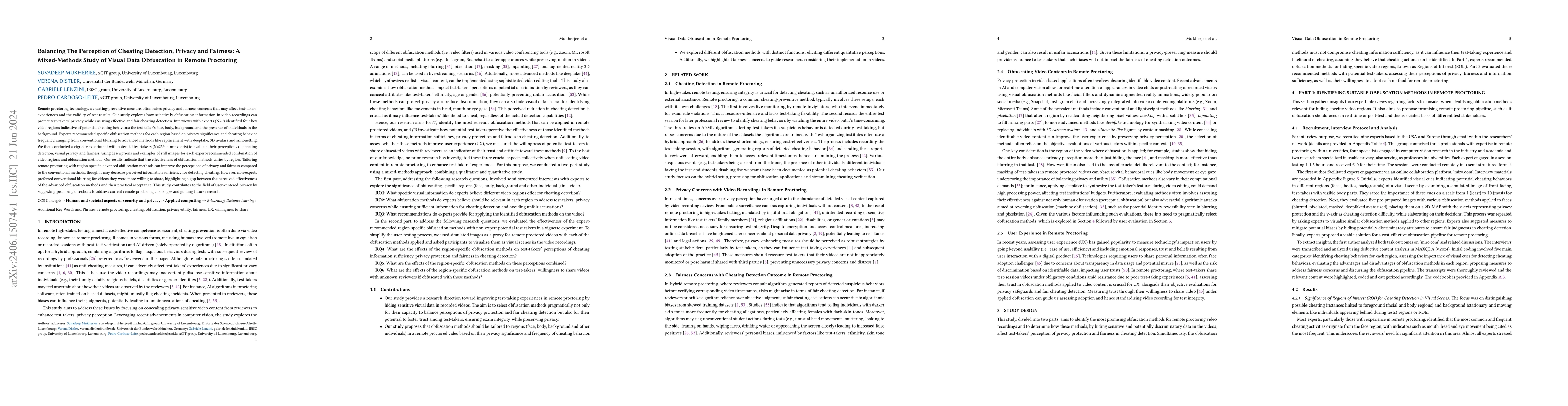 Thumbnail for Balancing The Perception of Cheating Detection, Privacy and Fairness: A
  Mixed-Methods Study of Visual Data Obfuscation in Remote Proctoring