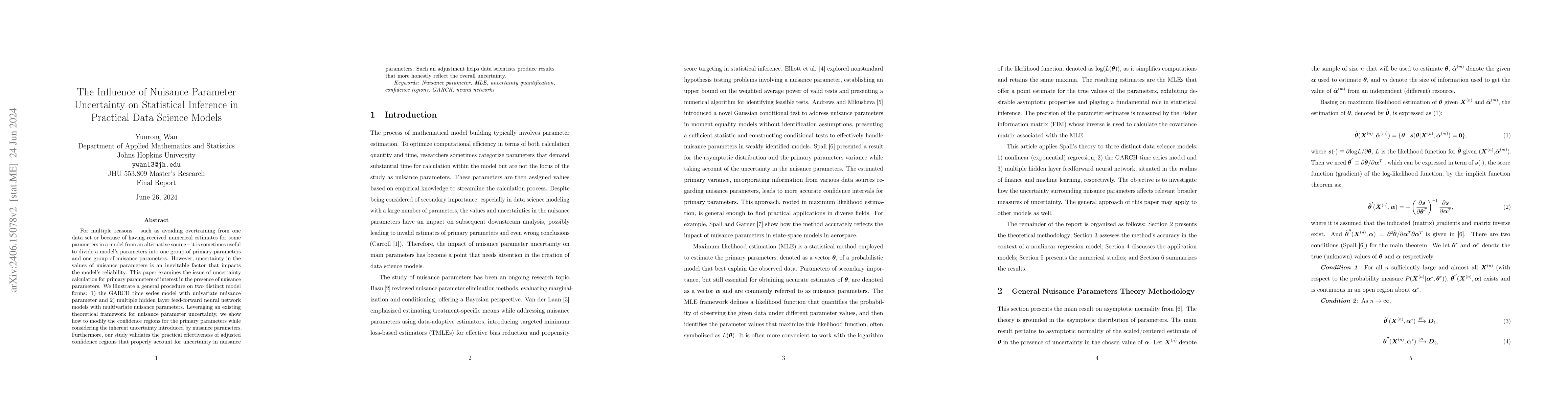Thumbnail for The Influence of Nuisance Parameter Uncertainty on Statistical Inference
  in Practical Data Science Models
