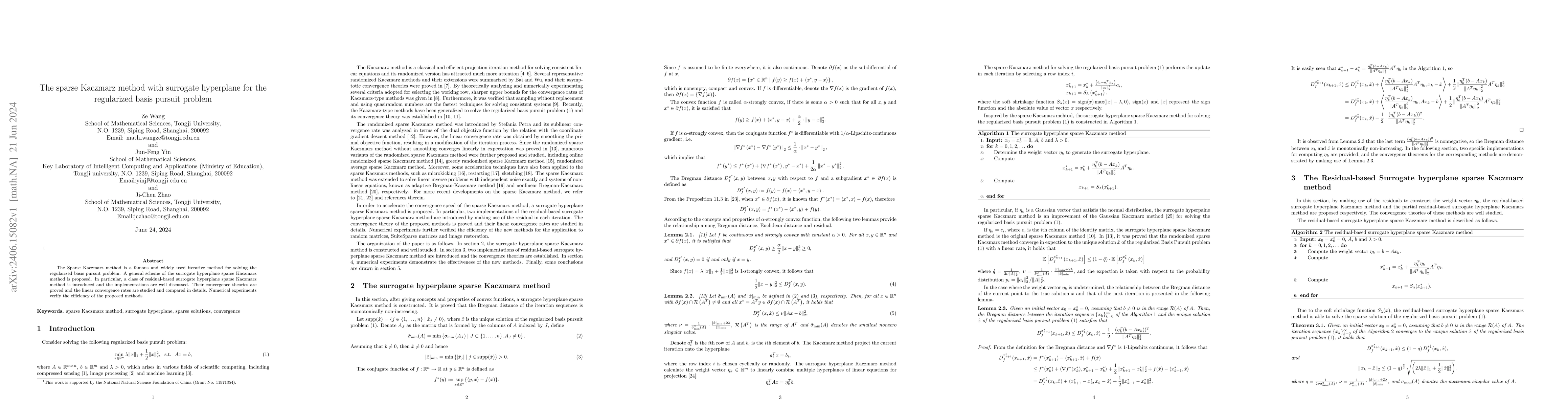 Thumbnail for The sparse Kaczmarz method with surrogate hyperplane for the regularized
  basis pursuit problem