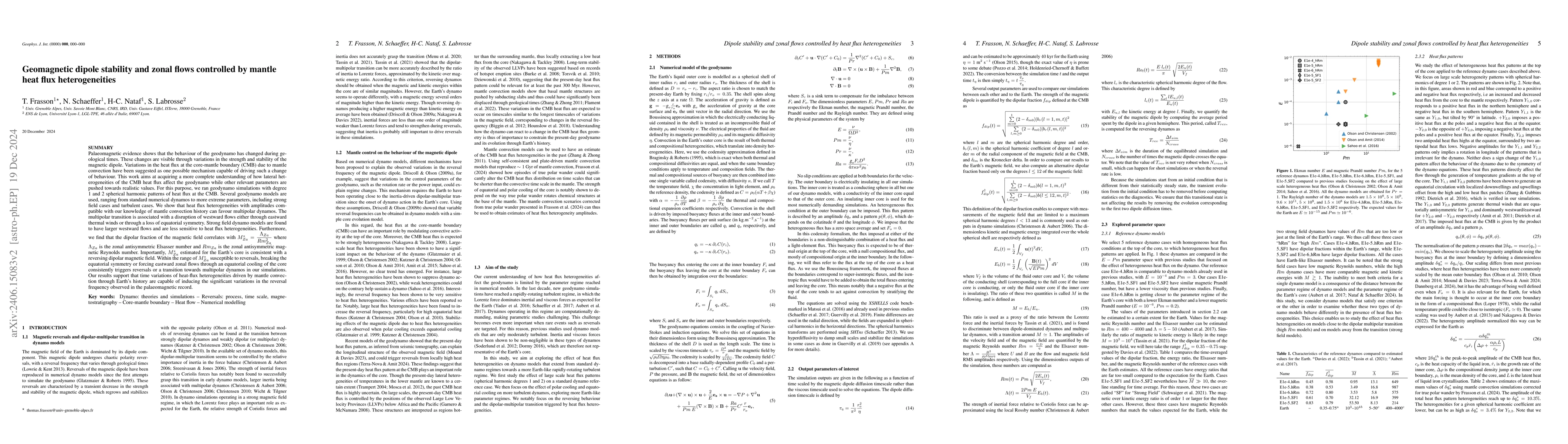 Thumbnail for Geomagnetic dipole stability and zonal flow changes controlled by mantle
  heat flux heterogeneities