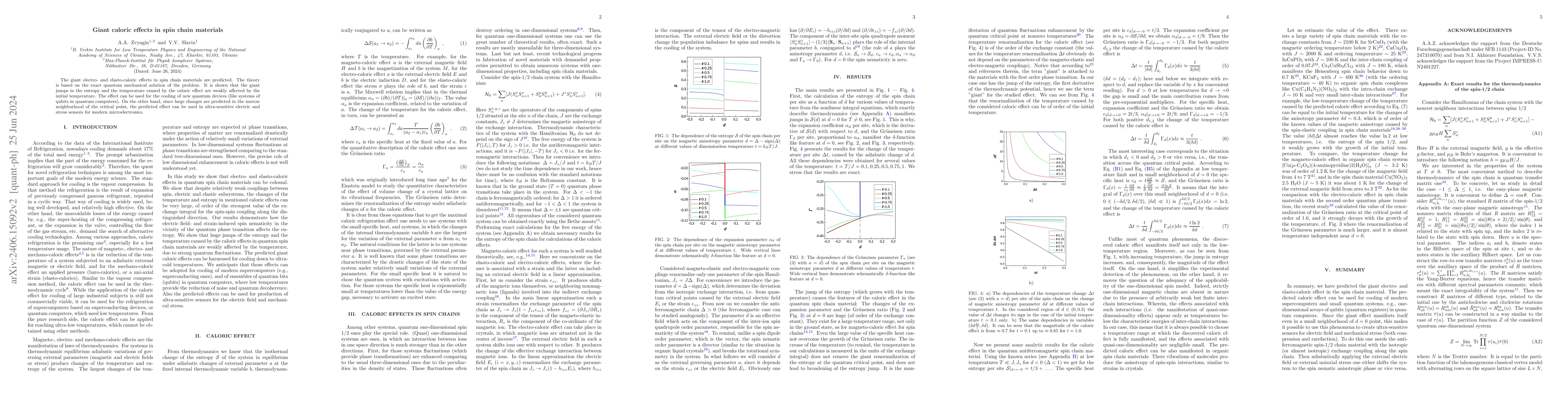Thumbnail for Giant caloric effects in spin chain materials