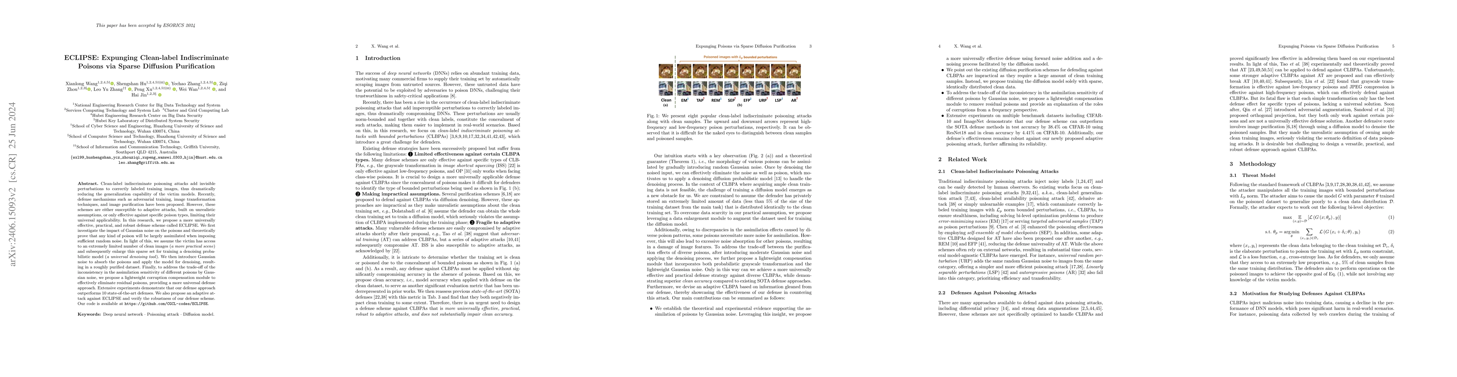 Thumbnail for ECLIPSE: Expunging Clean-label Indiscriminate Poisons via Sparse
  Diffusion Purification