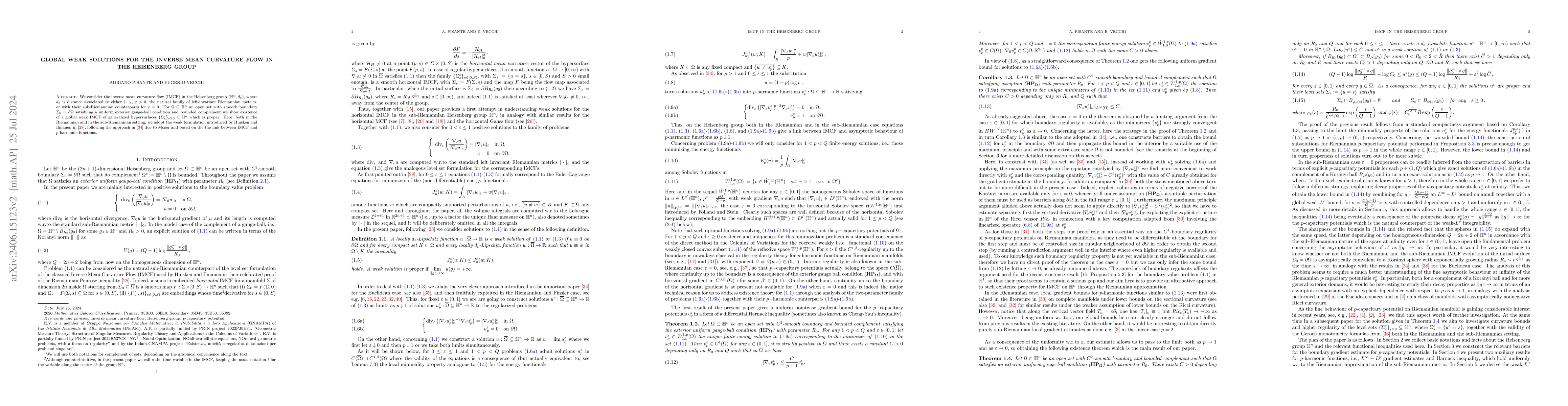 Thumbnail for Global weak solutions for the inverse mean curvature flow in the
  Heisenberg group
