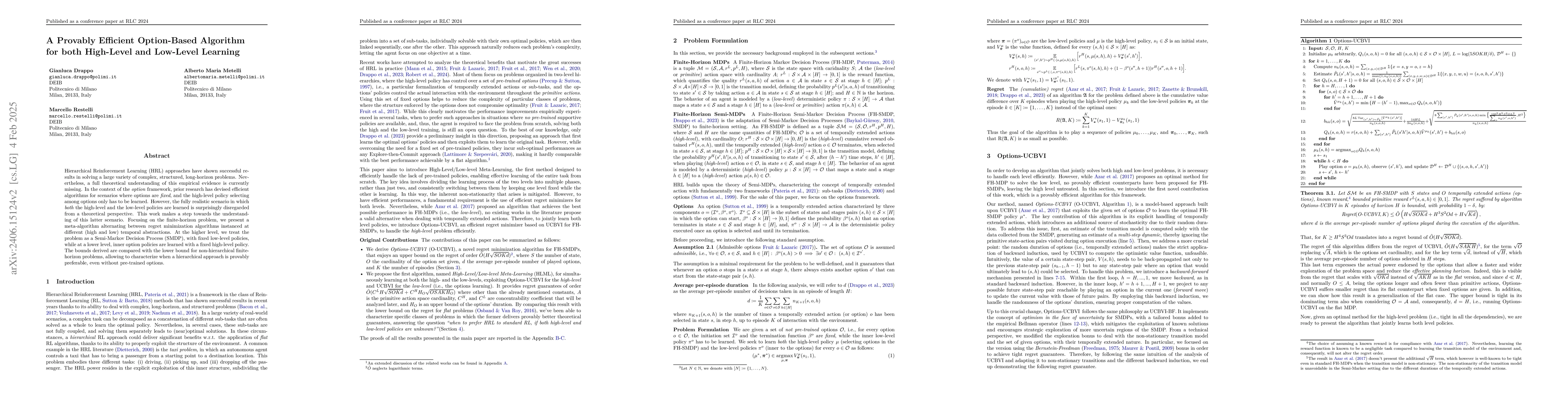 Thumbnail for A Provably Efficient Option-Based Algorithm for both High-Level and
  Low-Level Learning