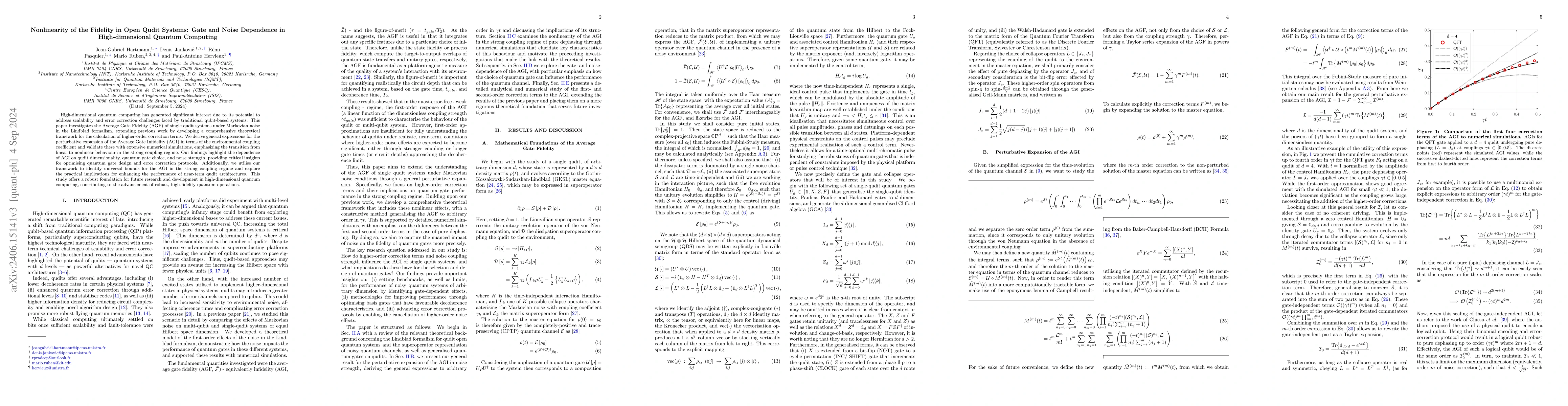 Thumbnail for Nonlinearity of the Fidelity in Open Qudit Systems: Gate and Noise
  Dependence in High-dimensional Quantum Computing