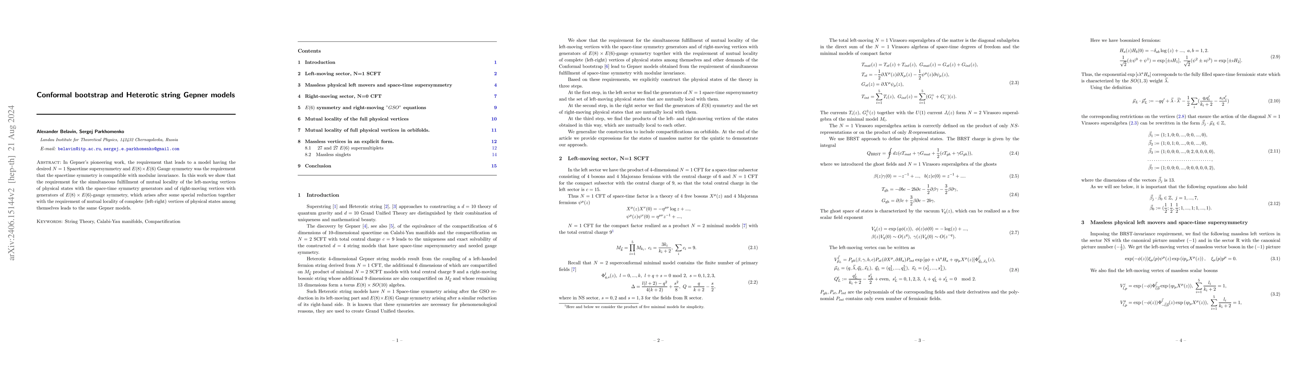 Thumbnail for Conformal bootstrap and Heterotic string Gepner models