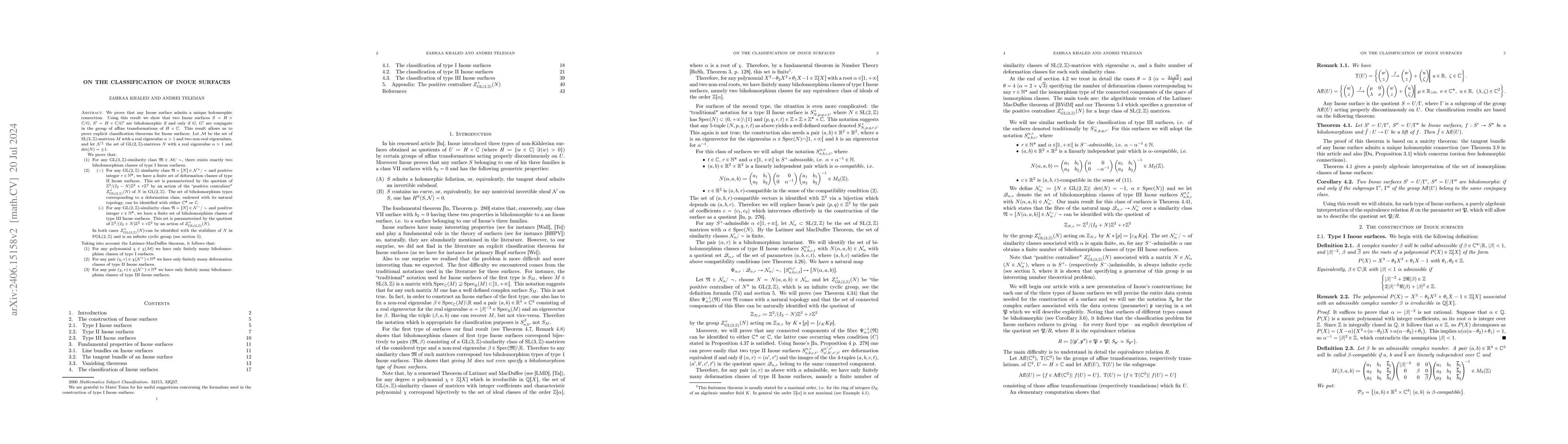 Thumbnail for On the classification of Inoue surfaces