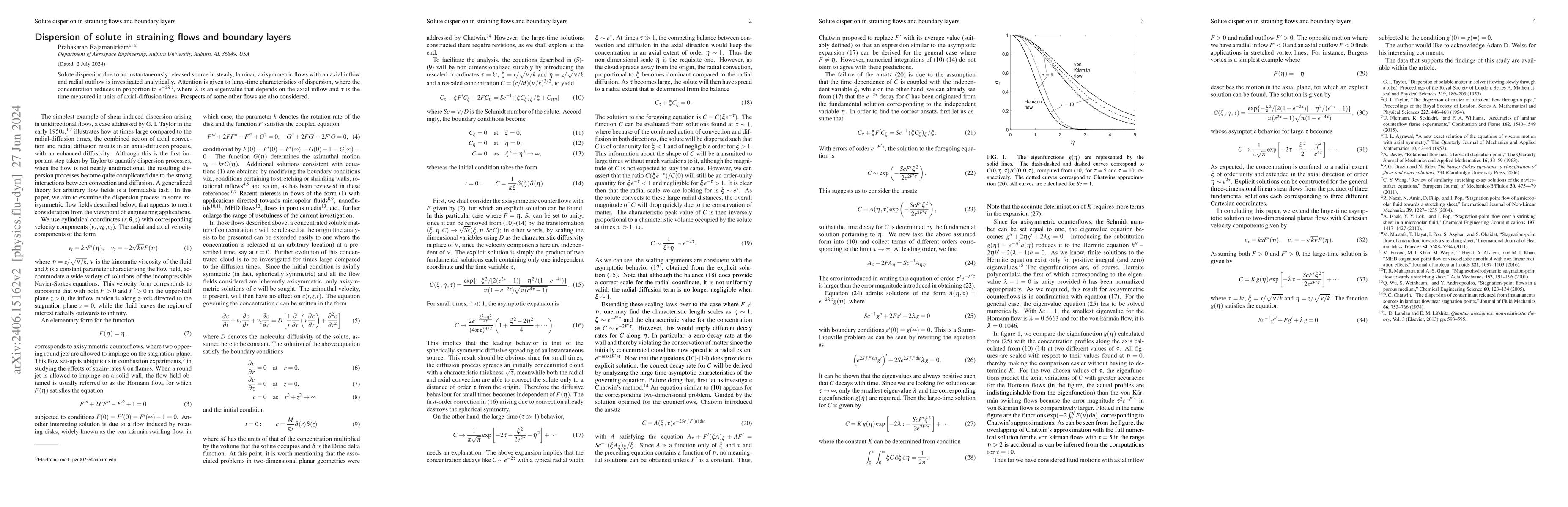 Thumbnail for Dispersion of solute in straining flows and boundary layers