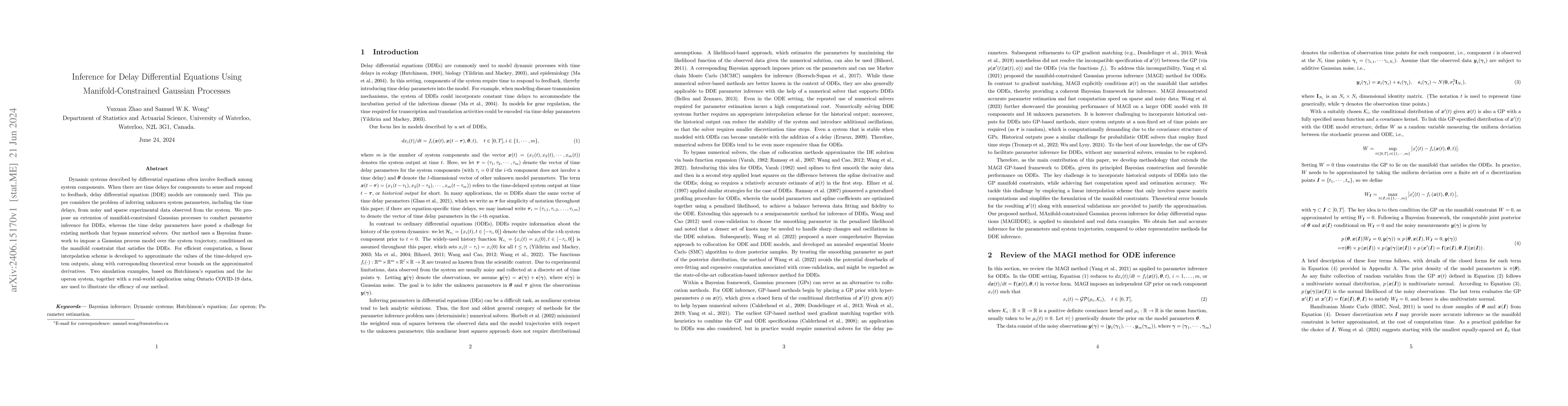 Thumbnail for Inference for Delay Differential Equations Using Manifold-Constrained
  Gaussian Processes