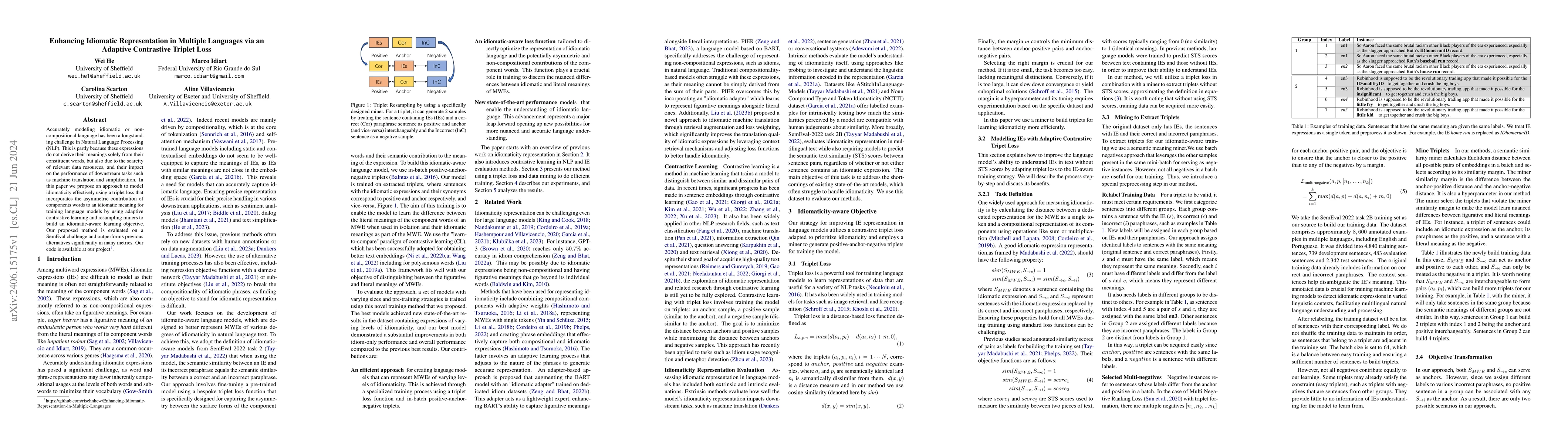 Thumbnail for Enhancing Idiomatic Representation in Multiple Languages via an Adaptive
  Contrastive Triplet Loss