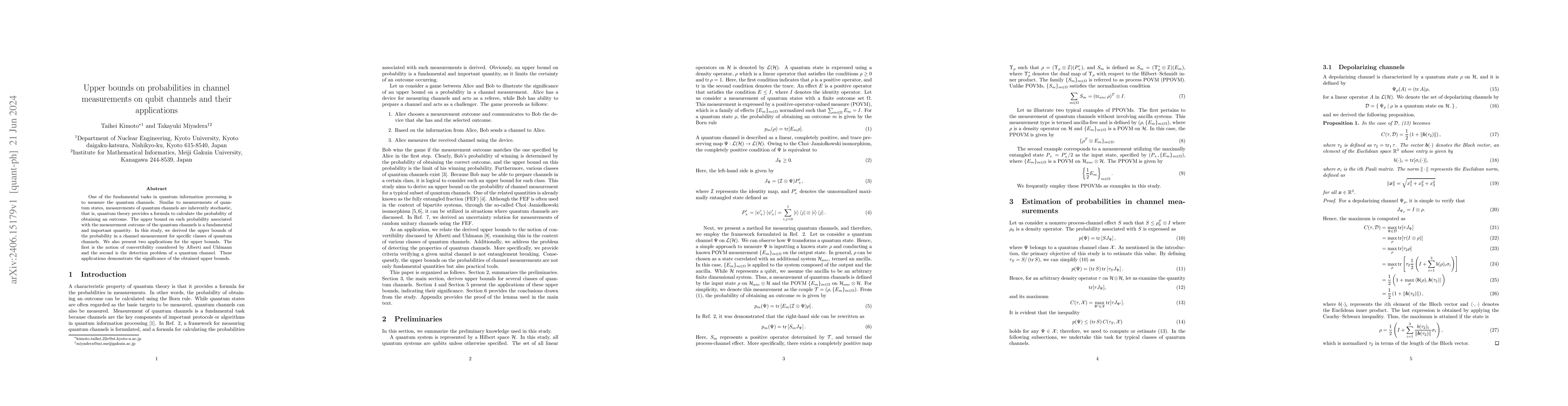 Thumbnail for Upper bounds on probabilities in channel measurements on qubit channels
  and their applications