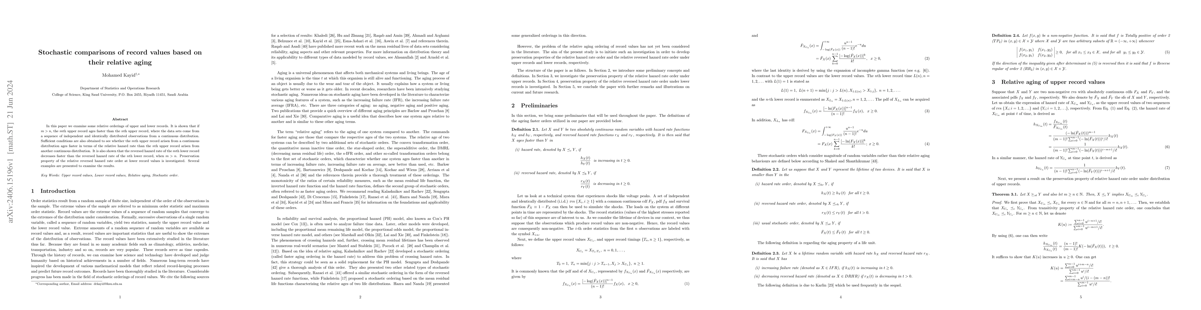 Thumbnail for Stochastic comparisons of record values based on their relative aging