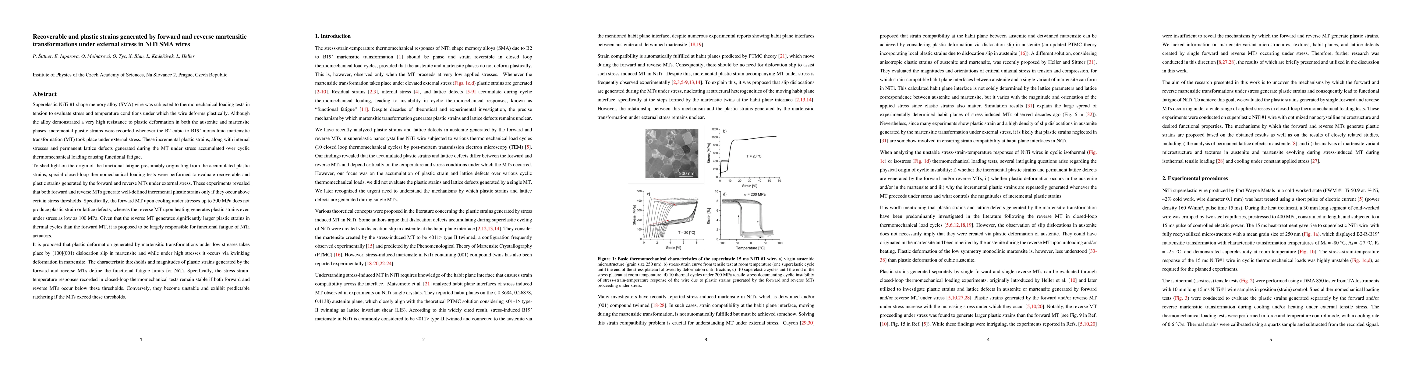 Thumbnail for Recoverable and plastic strains generated by forward and reverse
  martensitic transformations under external stress in NiTi SMA wires