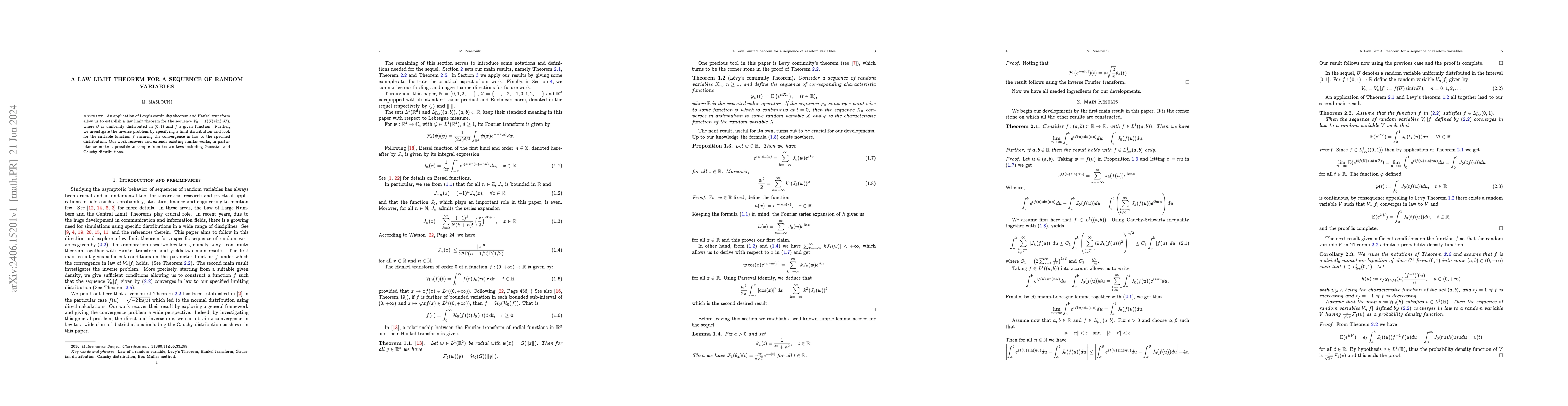 Thumbnail for A Law Limit Theorem for a sequence of random variables