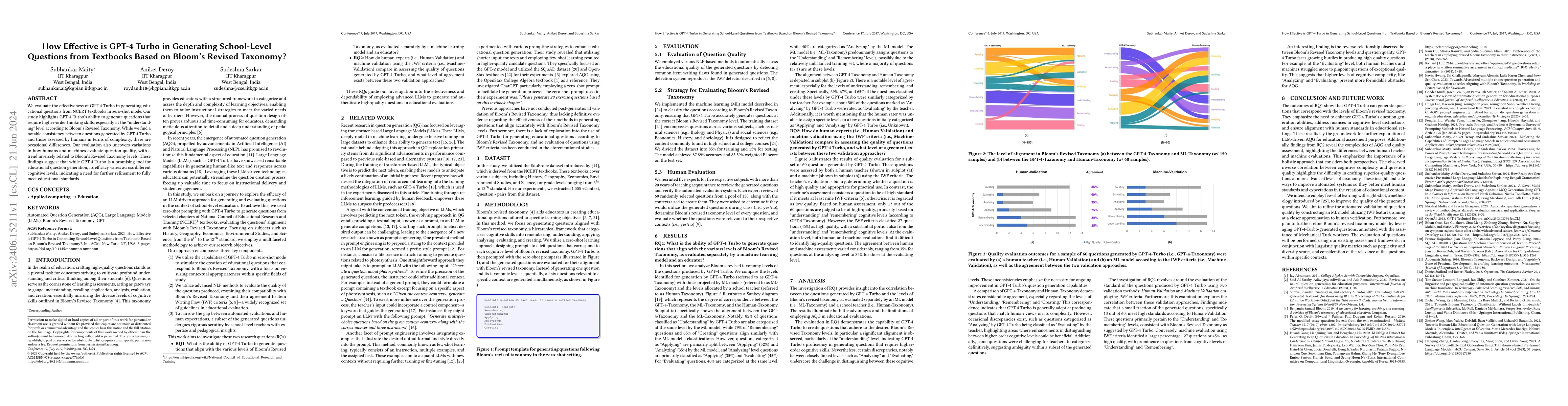 Thumbnail for How Effective is GPT-4 Turbo in Generating School-Level Questions from
  Textbooks Based on Bloom's Revised Taxonomy?