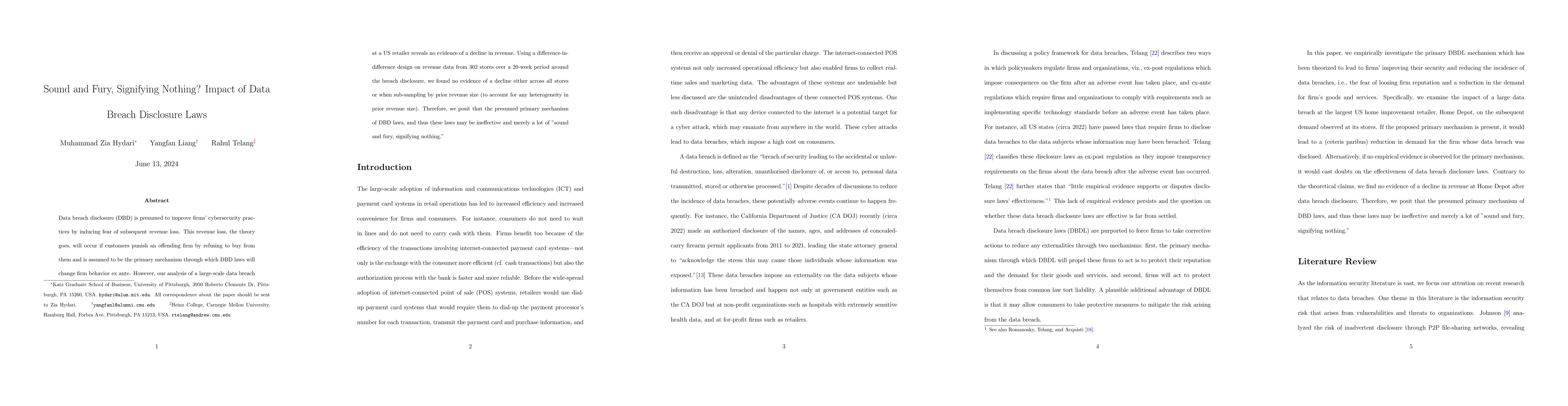 Thumbnail for Sound and Fury, Signifying Nothing? Impact of Data Breach Disclosure
  Laws