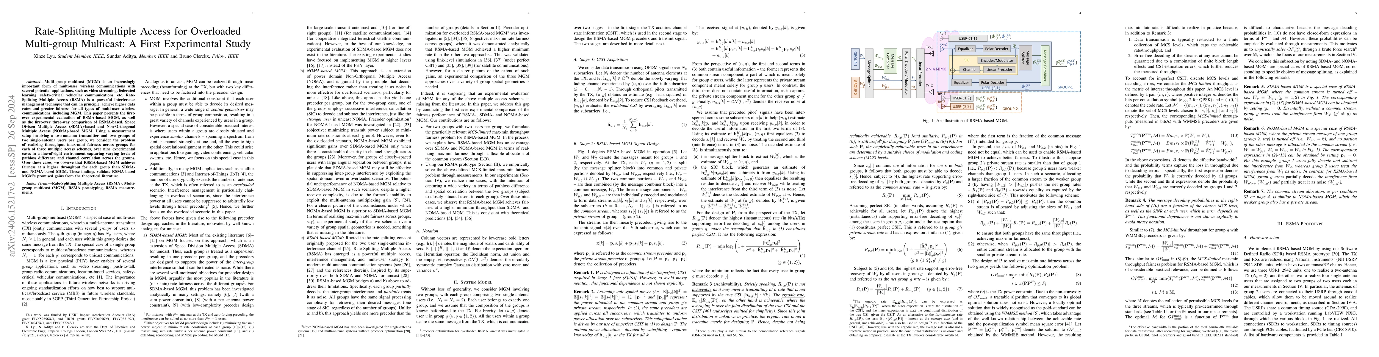 Thumbnail for Rate-Splitting Multiple Access for Overloaded Multi-group Multicast: A
  First Experimental Study