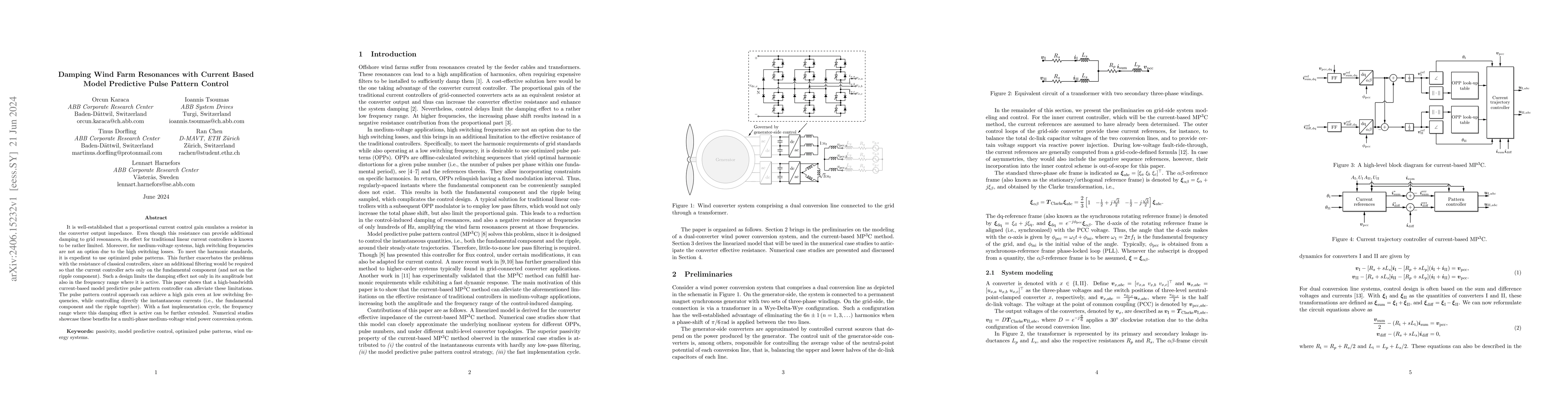 Thumbnail for Damping Wind Farm Resonances with Current Based Model Predictive Pulse
  Pattern Control