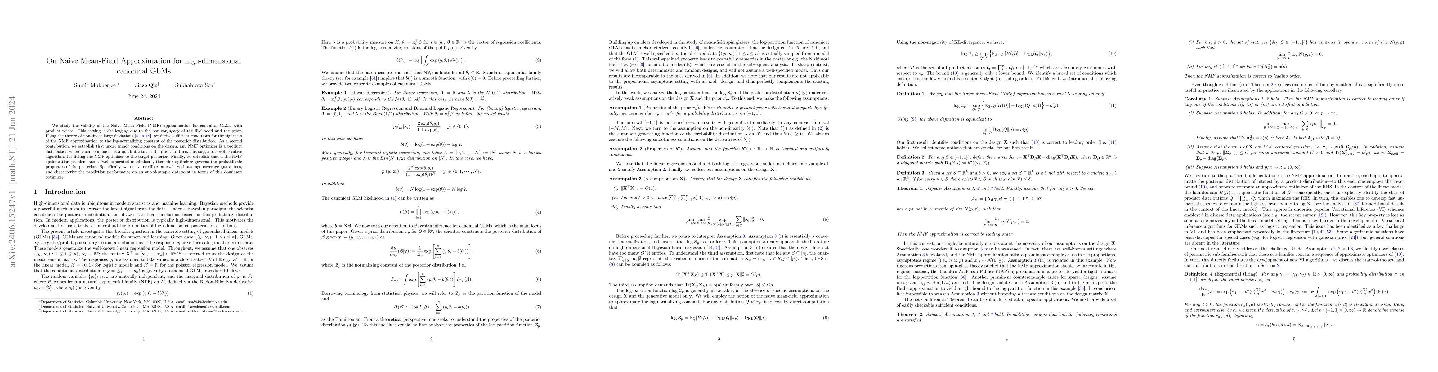 Thumbnail for On Naive Mean-Field Approximation for high-dimensional canonical GLMs