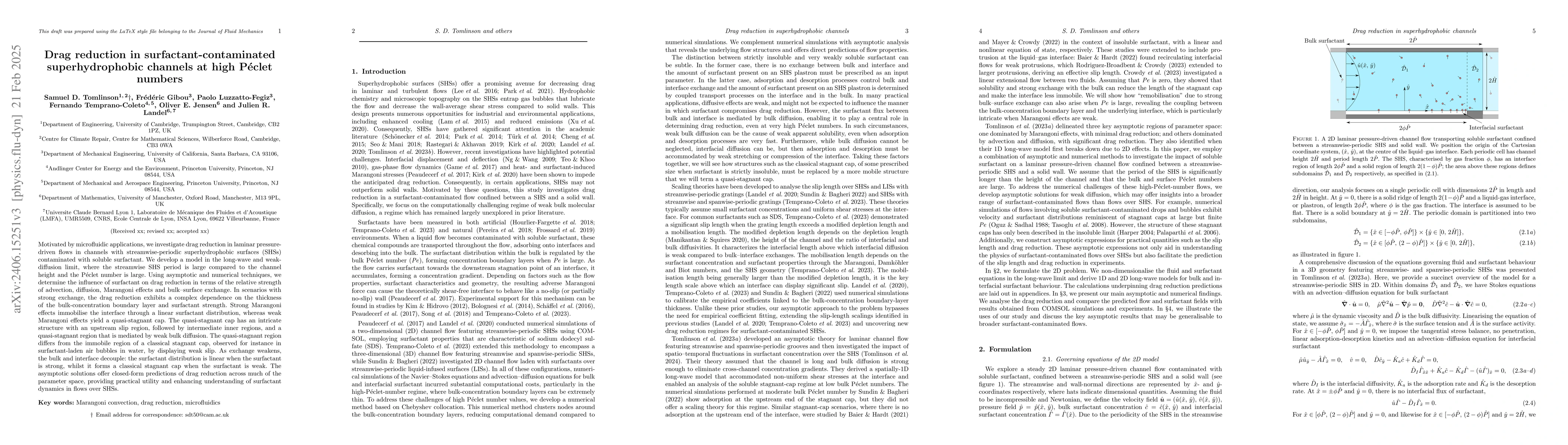 Thumbnail for Drag reduction in surfactant-contaminated superhydrophobic channels at
  high P\'eclet numbers