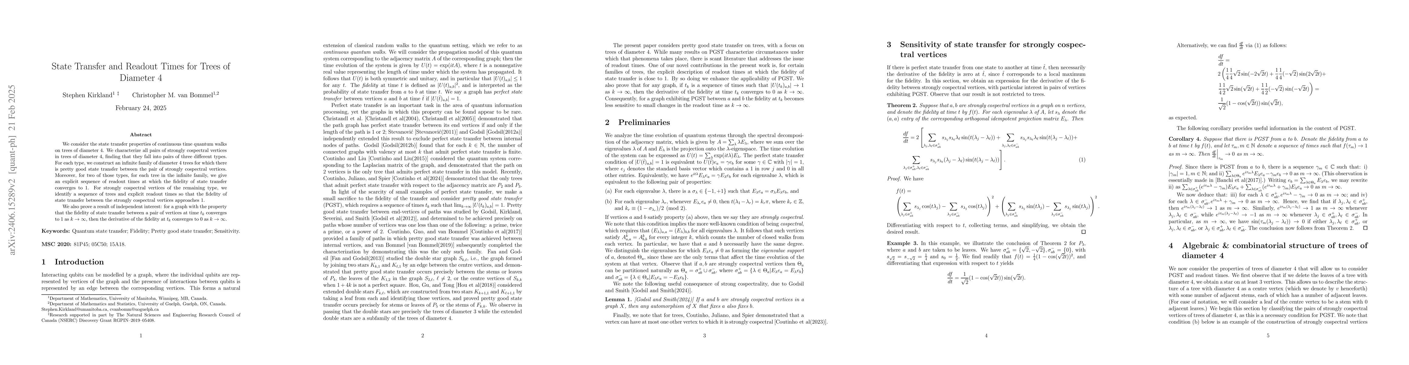 Thumbnail for State Transfer and Readout Times for Trees of Diameter 4