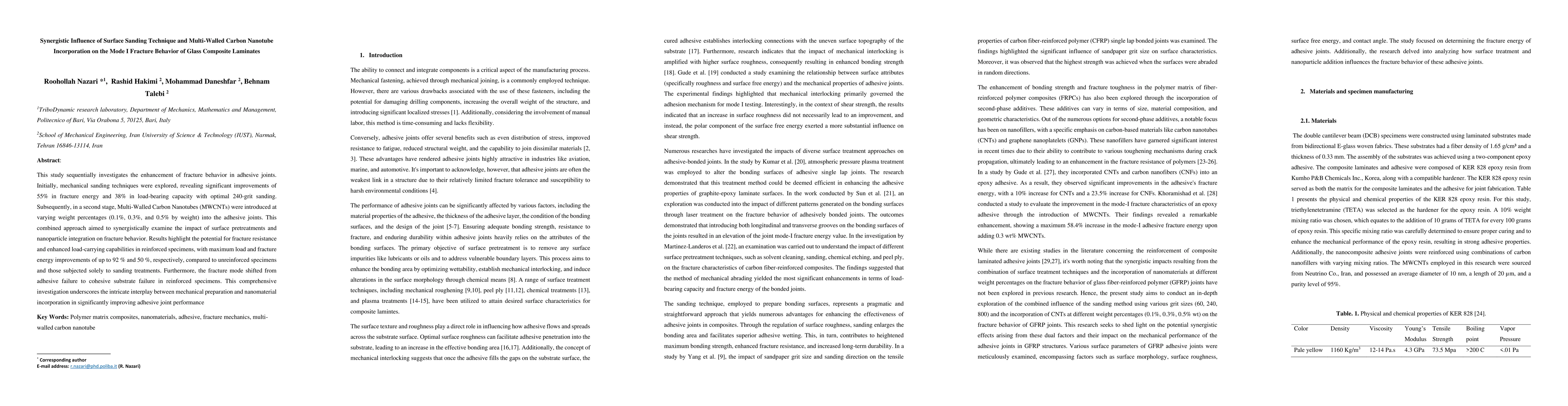 Thumbnail for Synergistic Influence of Surface Sanding Technique and Multi-Walled
  Carbon Nanotube Incorporation on the Mode I Fracture Behavior of Glass
  Composite Laminates